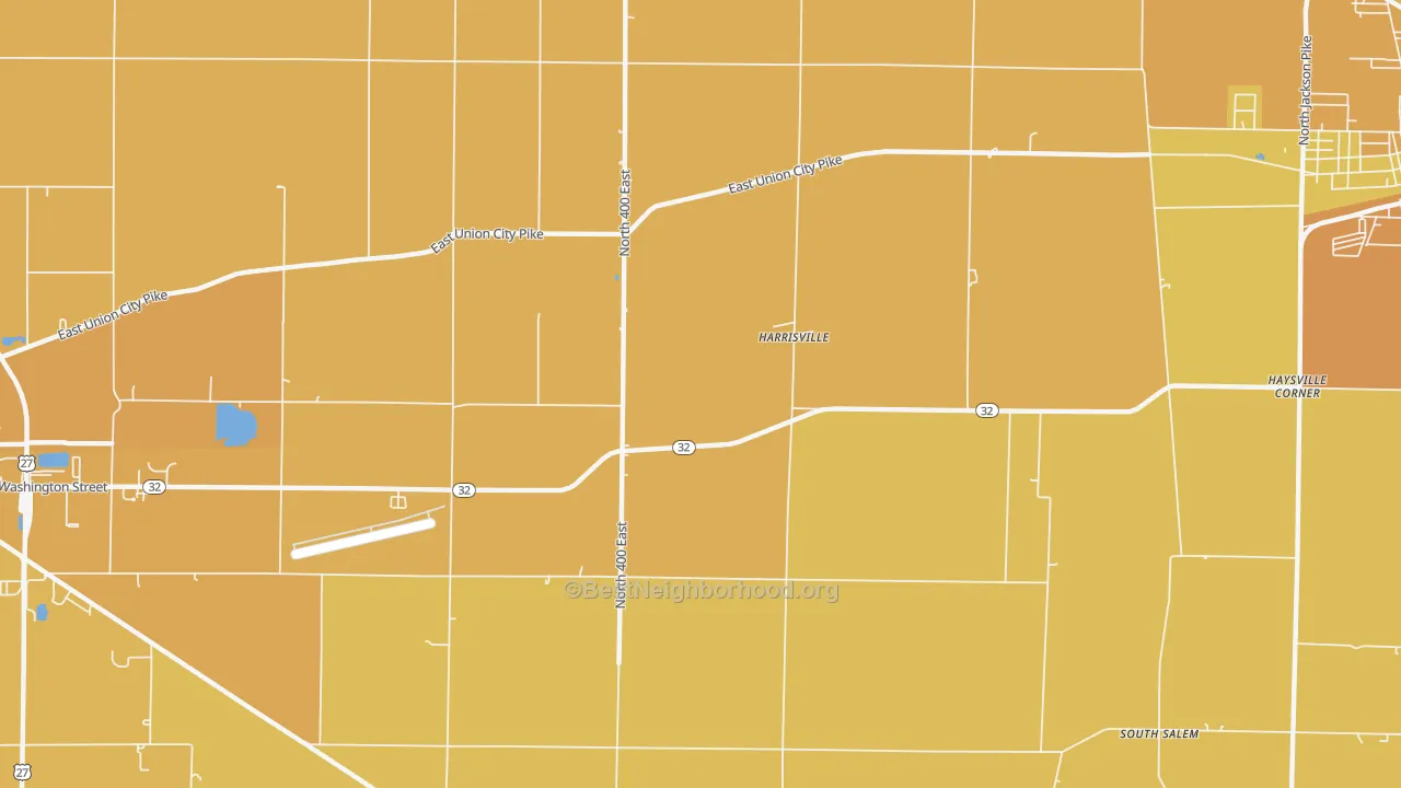 Map of the best neighborhoods in the Harrisville area, with better matches in green and worse matches in red
