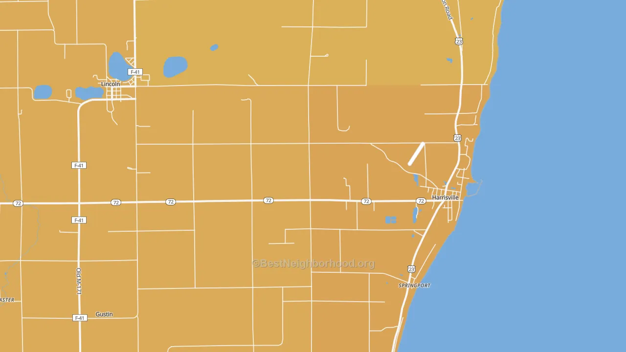 Map of the best neighborhoods in the Harrisville area, with better matches in green and worse matches in red