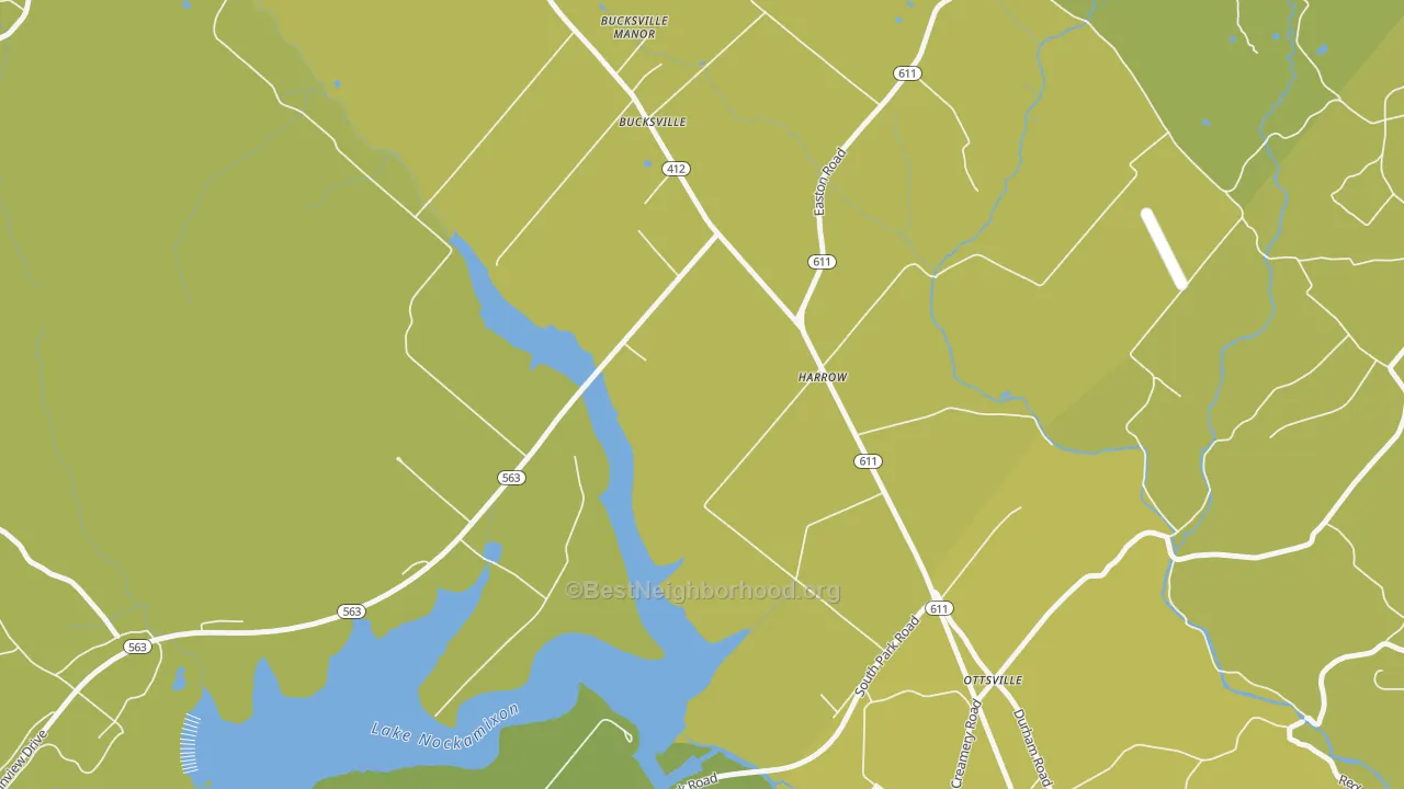 Map of the best neighborhoods in the Harrow area, with better matches in green and worse matches in red