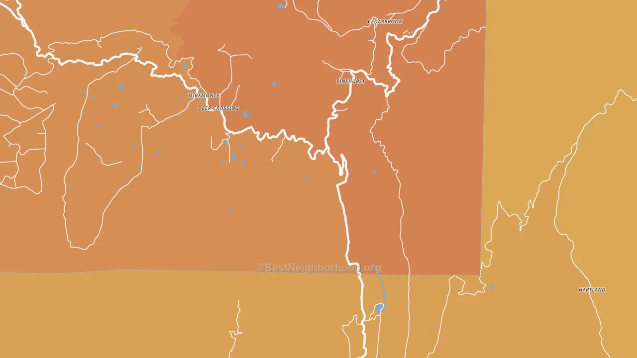 Map of the best neighborhoods in the Hartland area, with better matches in green and worse matches in red