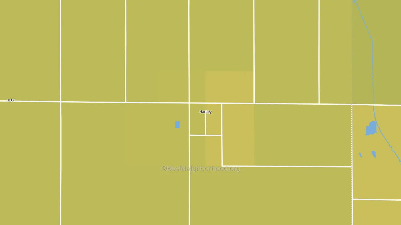 Map of the best neighborhoods in the Hartley area, with better matches in green and worse matches in red