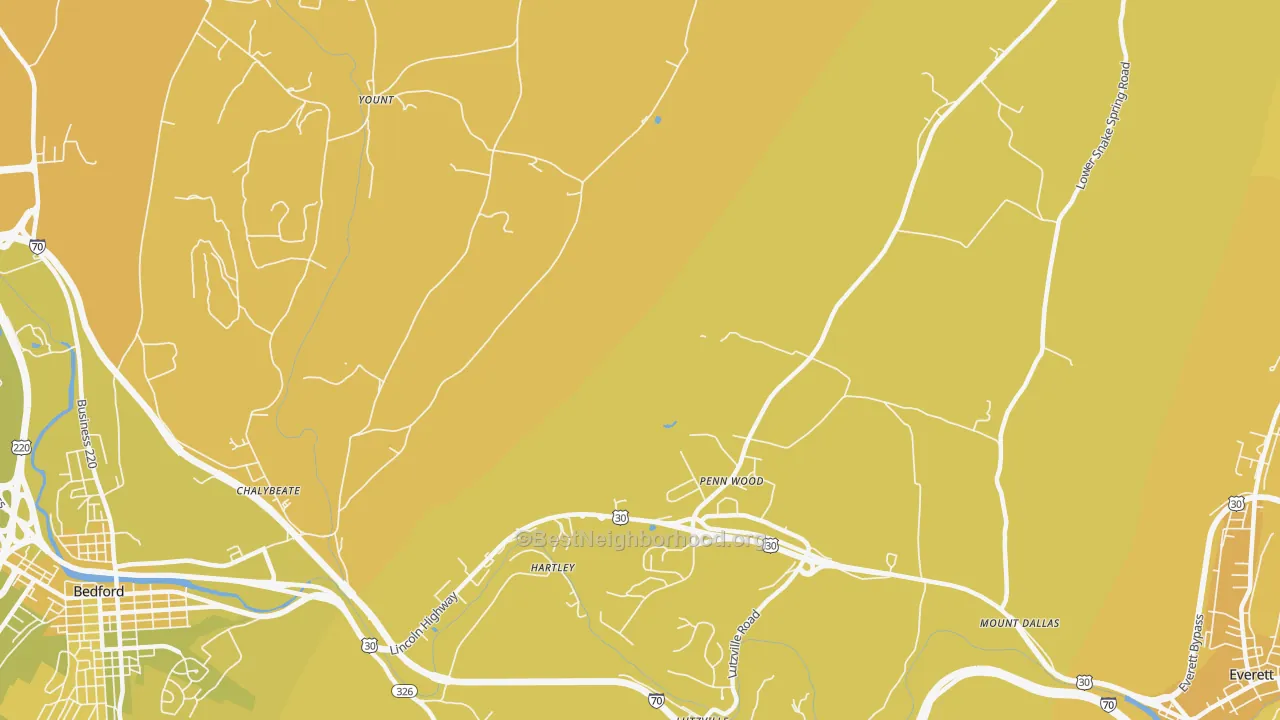 Map of the best neighborhoods in the Hartley area, with better matches in green and worse matches in red