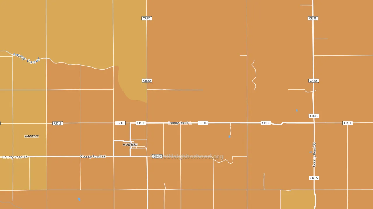 Map of the best neighborhoods in the Hartman area, with better matches in green and worse matches in red