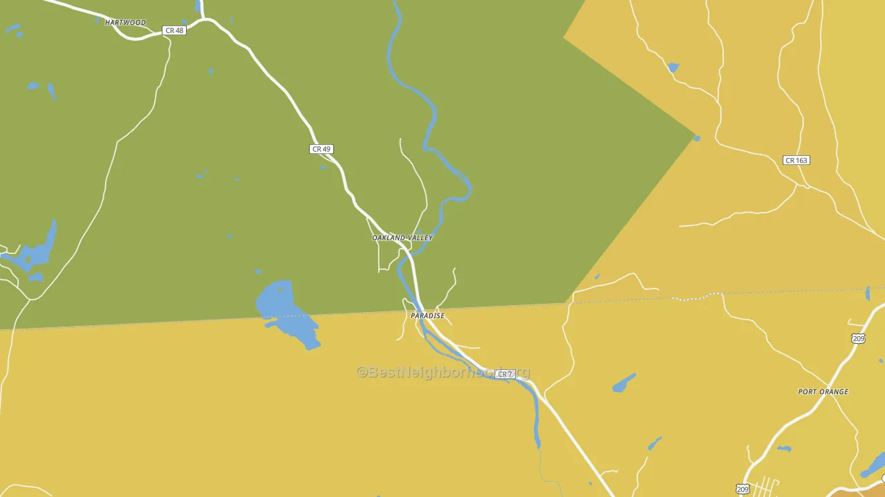 Map of the best neighborhoods in the Hartwood area, with better matches in green and worse matches in red