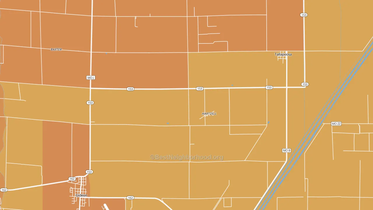 Map of the best neighborhoods in the Hartzell area, with better matches in green and worse matches in red