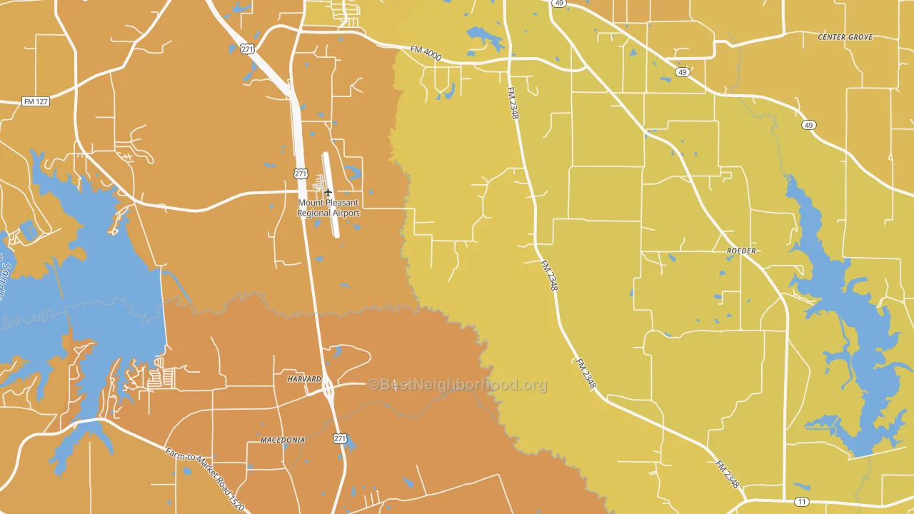 Map of the best neighborhoods in the Harvard area, with better matches in green and worse matches in red