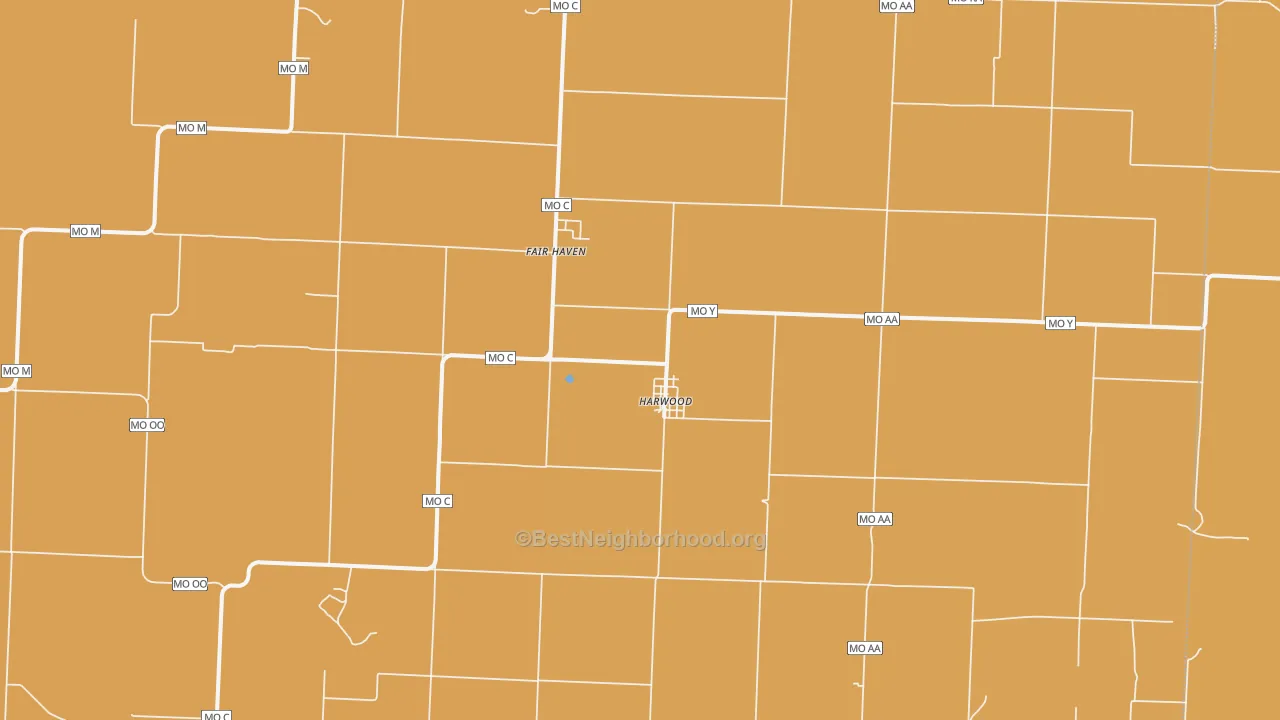 Map of the best neighborhoods in the Harwood area, with better matches in green and worse matches in red