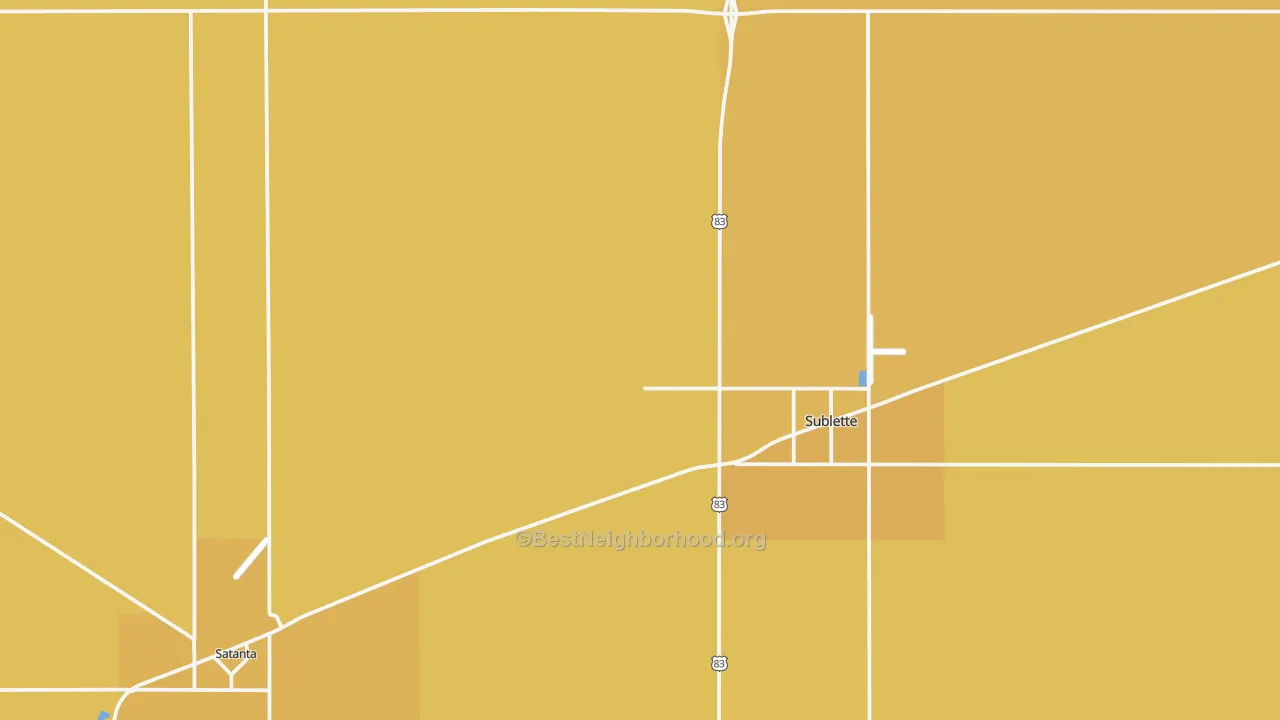 Map of the best neighborhoods in the Haskell County area, with better matches in green and worse matches in red