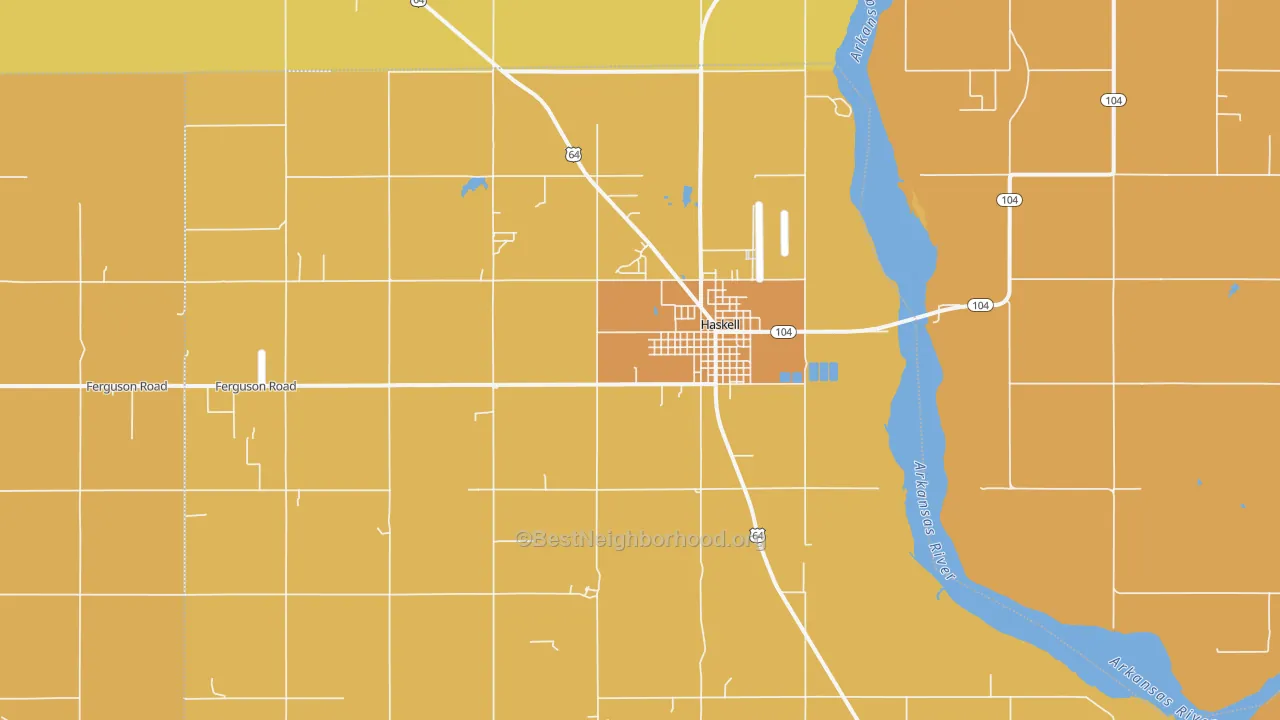 Map of the best neighborhoods in the Haskell area, with better matches in green and worse matches in red