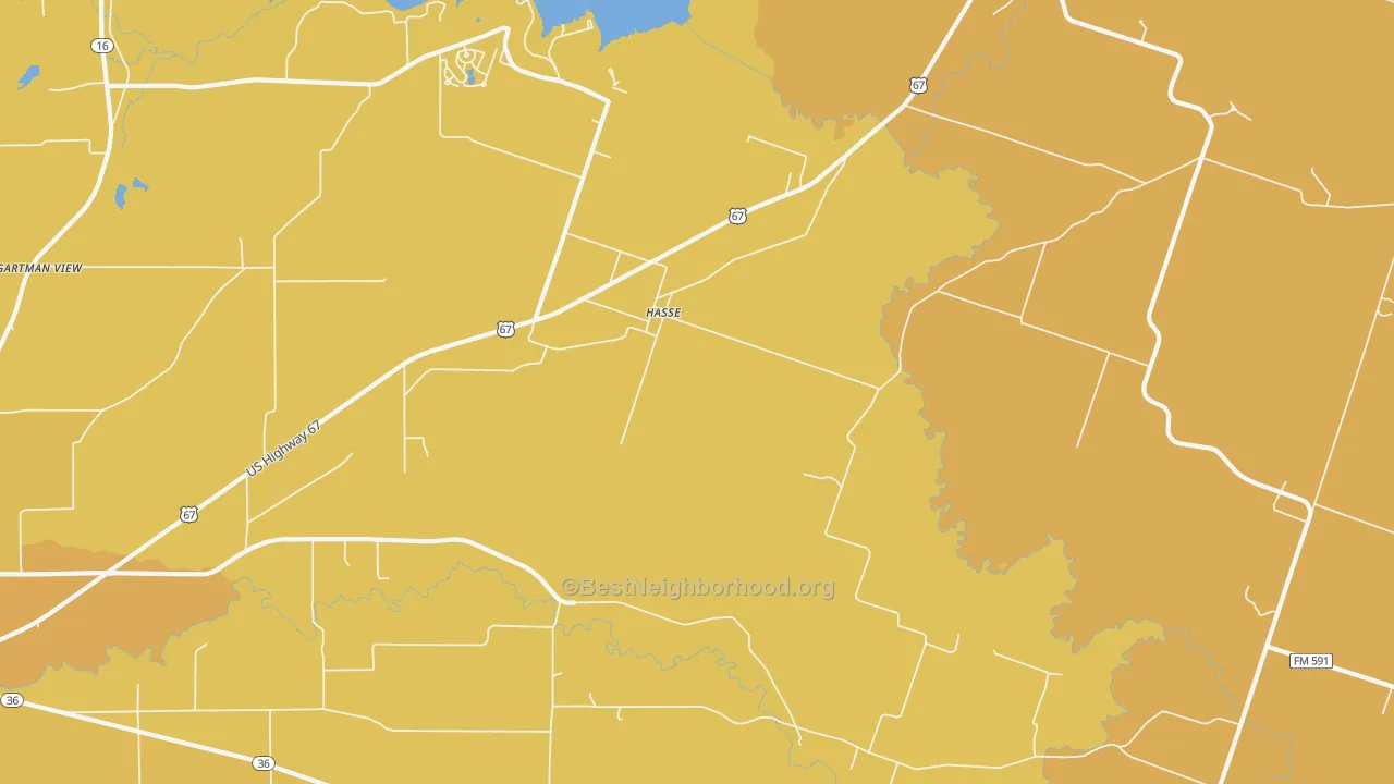 Map of the best neighborhoods in the Hasse area, with better matches in green and worse matches in red