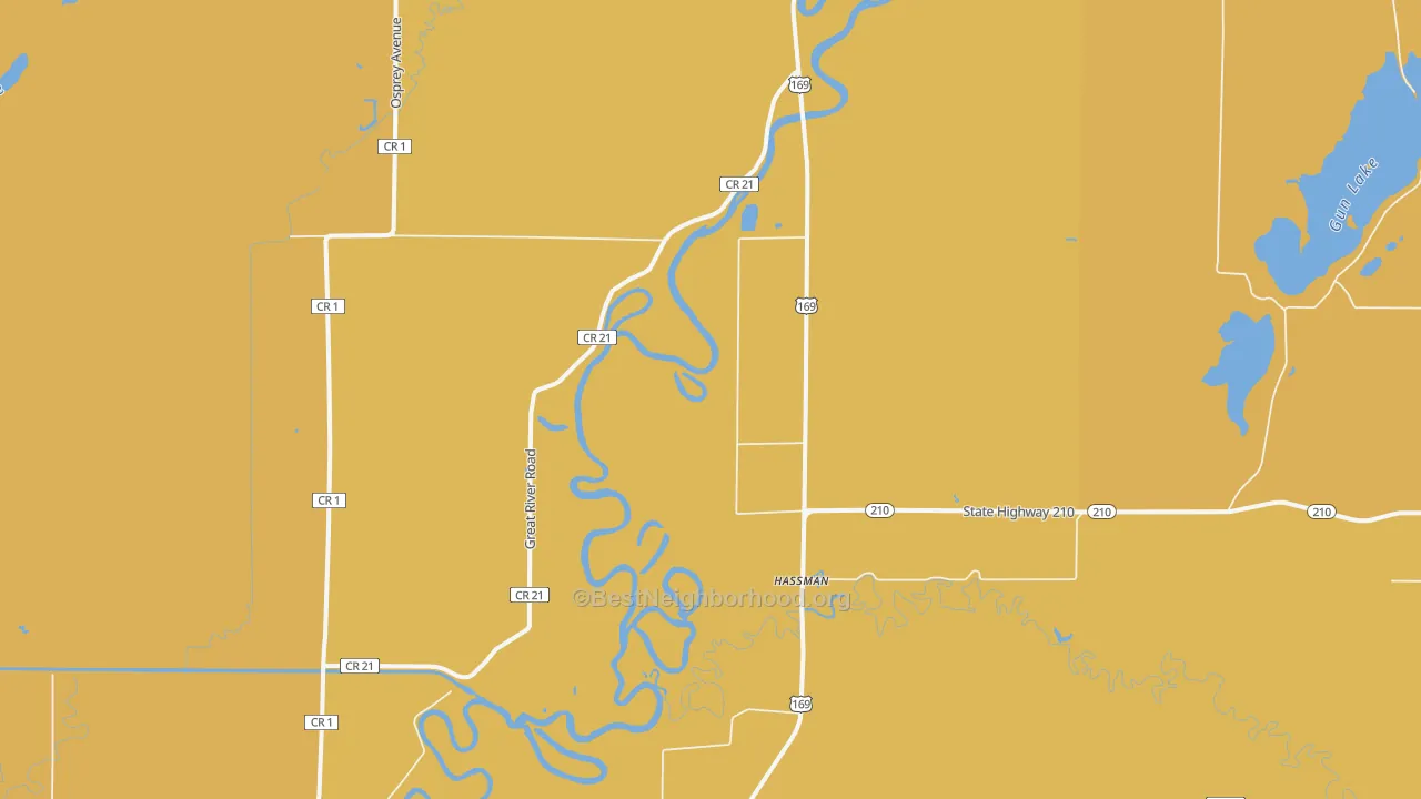Map of the best neighborhoods in the Hassman area, with better matches in green and worse matches in red