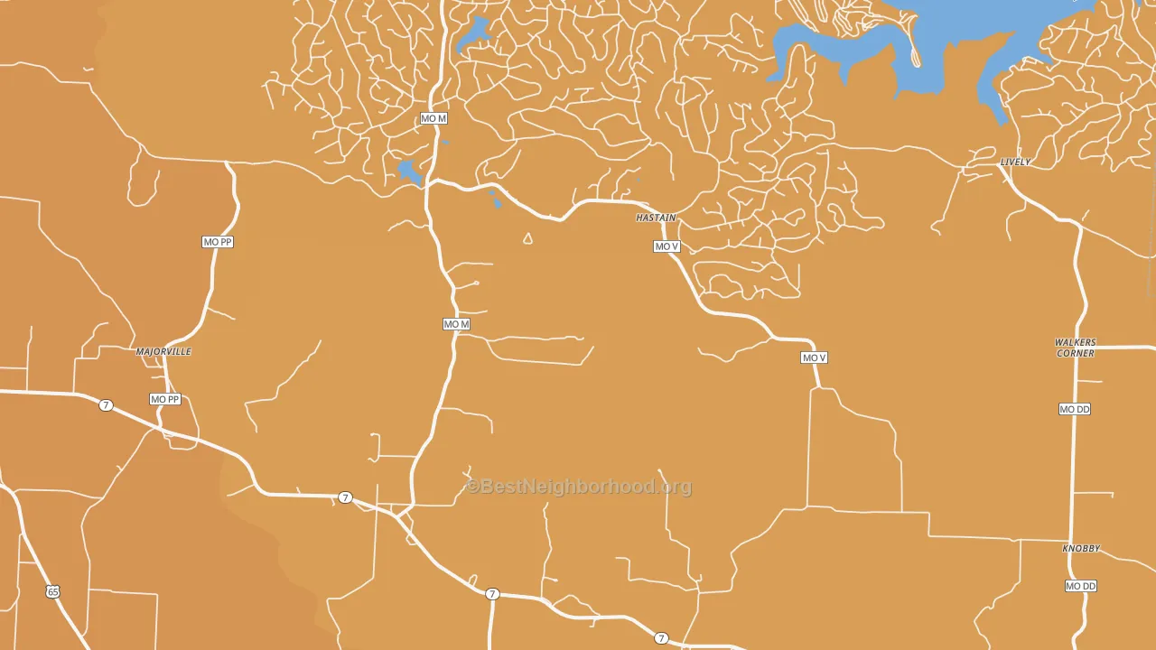 Map of the best neighborhoods in the Hastain area, with better matches in green and worse matches in red
