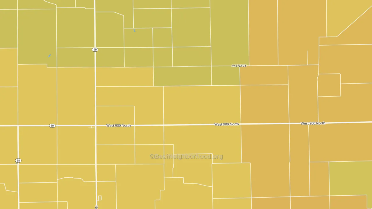 Map of the best neighborhoods in the Hastings area, with better matches in green and worse matches in red