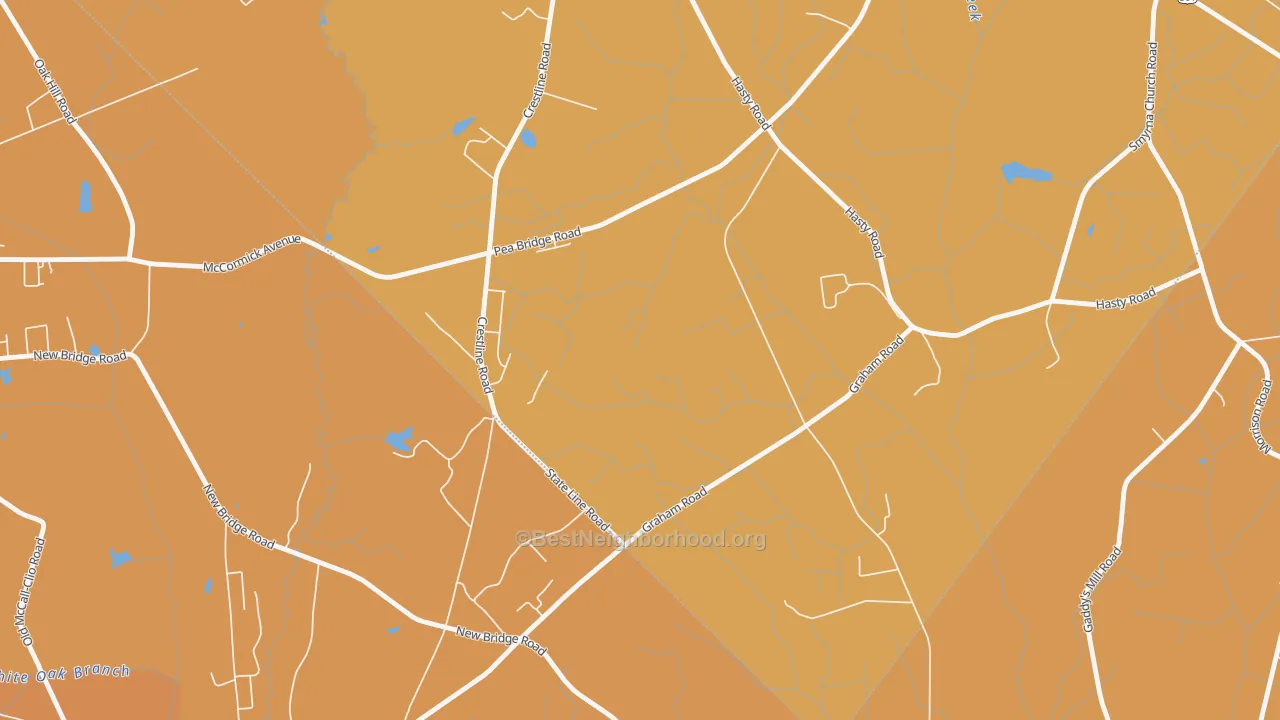 Map of the best neighborhoods in the Hasty area, with better matches in green and worse matches in red