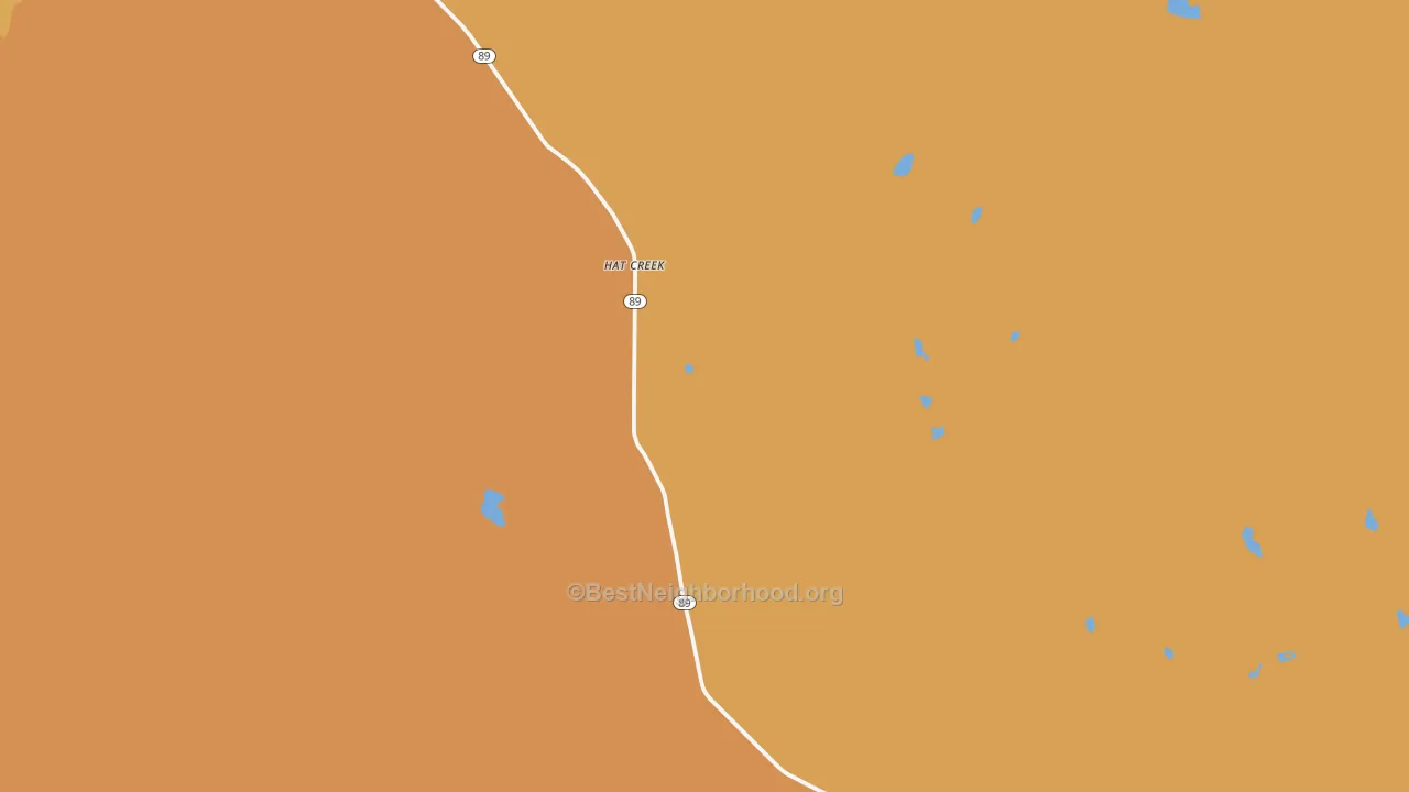 Map of the best neighborhoods in the Hat Creek area, with better matches in green and worse matches in red