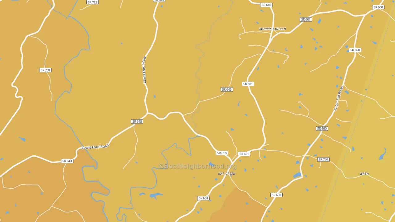 Map of the best neighborhoods in the Hat Creek area, with better matches in green and worse matches in red