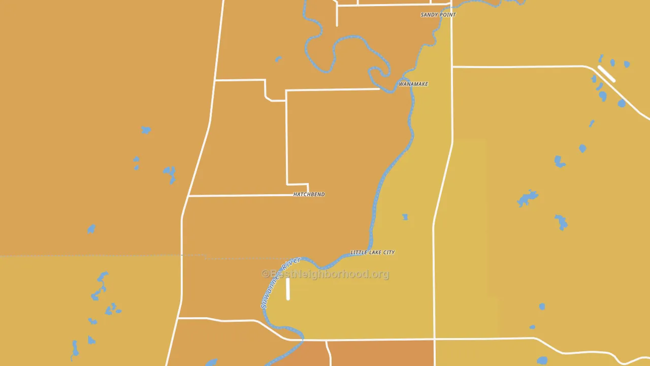 Map of the best neighborhoods in the Hatchbend area, with better matches in green and worse matches in red