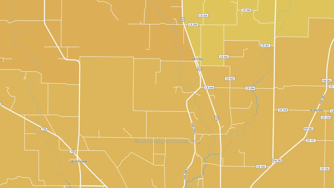 Map of the best neighborhoods in the Hatchel area, with better matches in green and worse matches in red