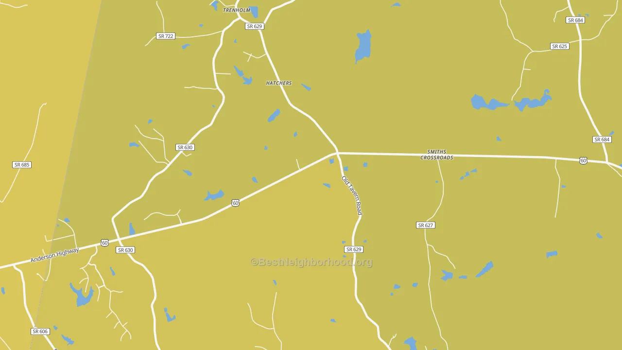 Map of the best neighborhoods in the Hatchers area, with better matches in green and worse matches in red