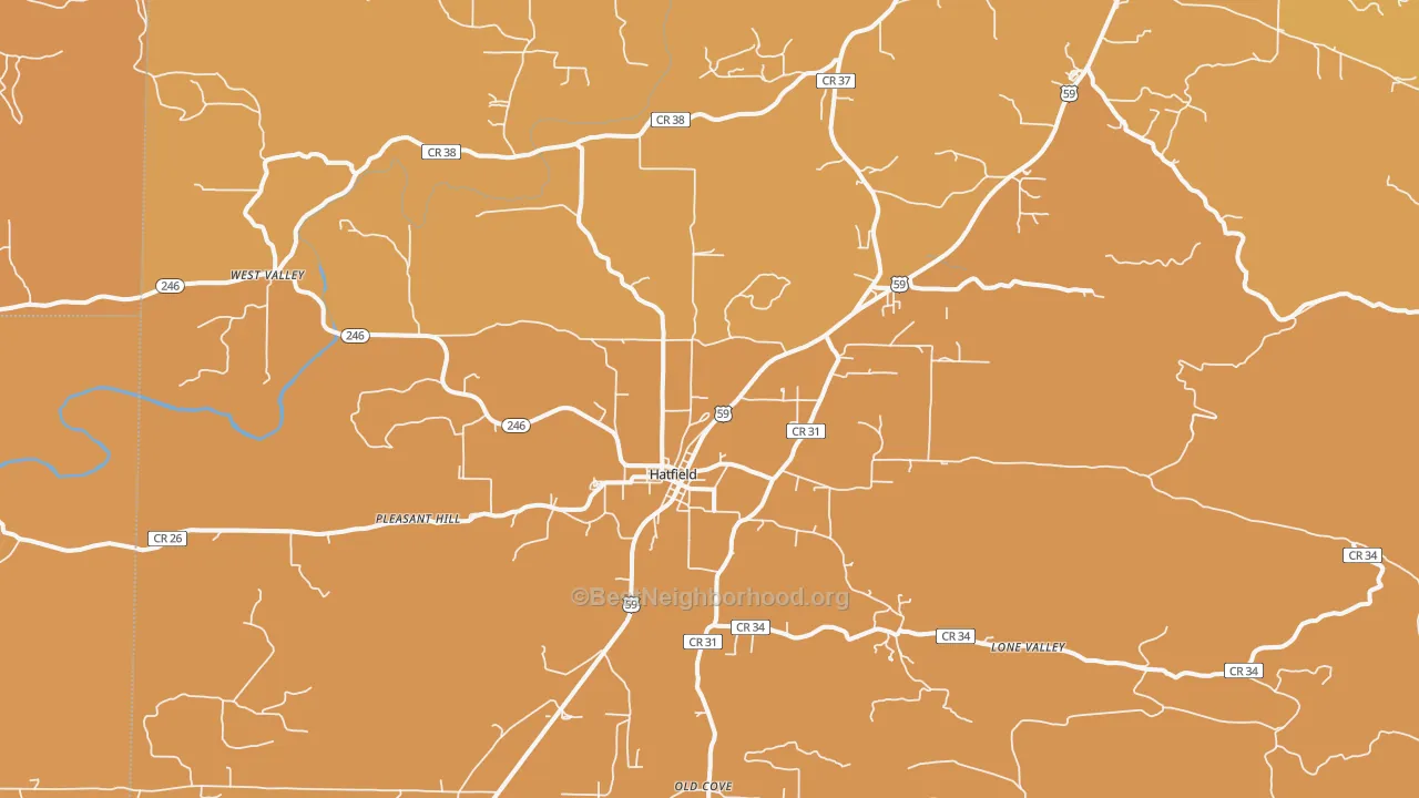 Map of the best neighborhoods in the Hatfield area, with better matches in green and worse matches in red