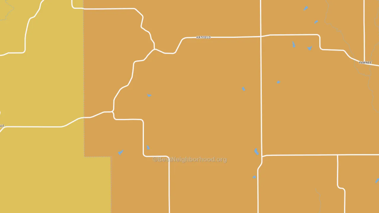 Map of the best neighborhoods in the Hatfield area, with better matches in green and worse matches in red