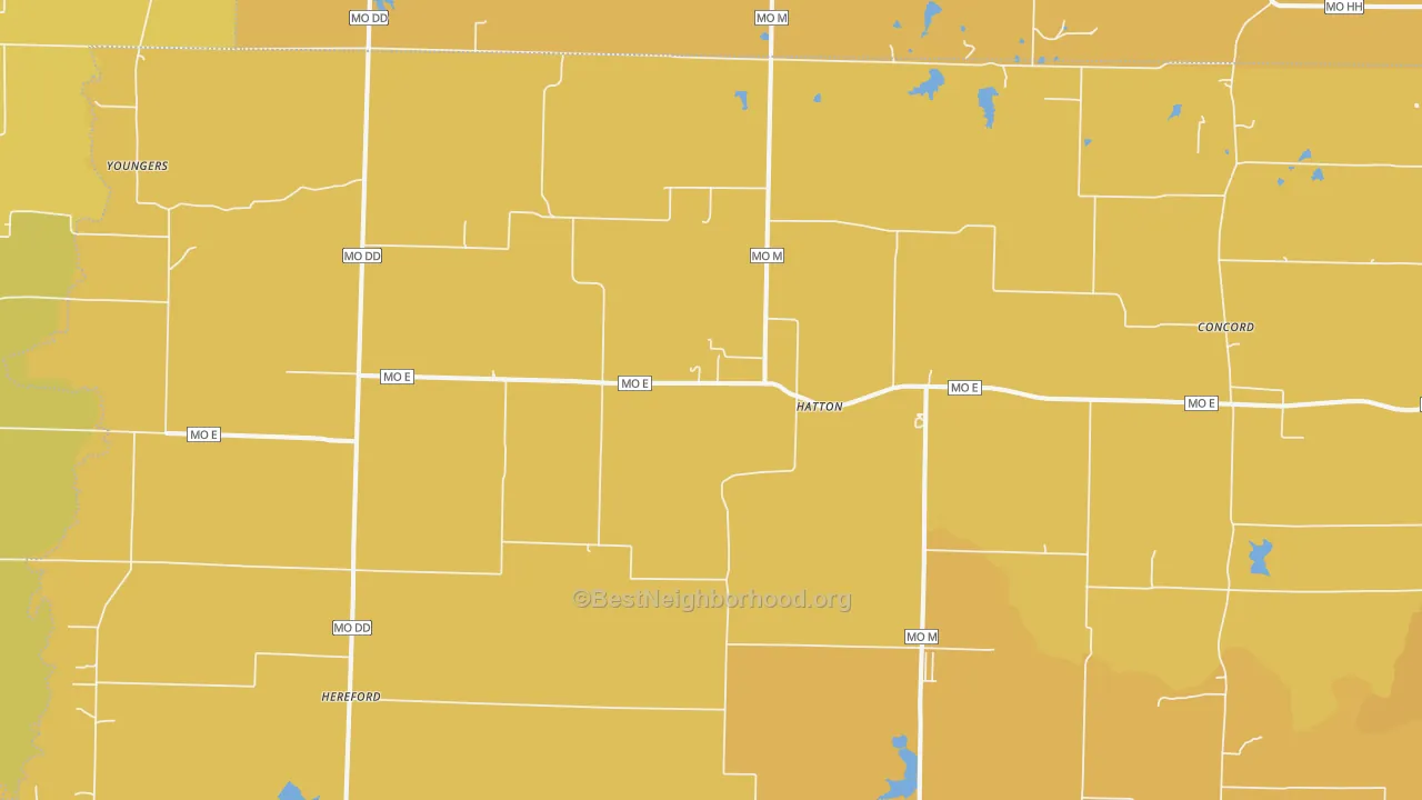 Map of the best neighborhoods in the Hatton area, with better matches in green and worse matches in red