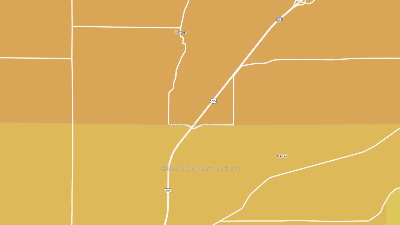 Map of the best neighborhoods in the Hatton area, with better matches in green and worse matches in red