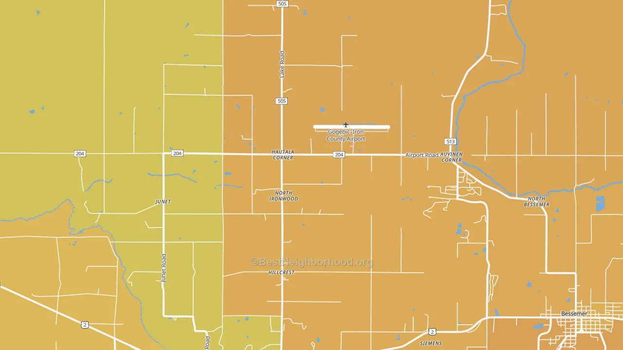 Map of the best neighborhoods in the Hautala Corner area, with better matches in green and worse matches in red