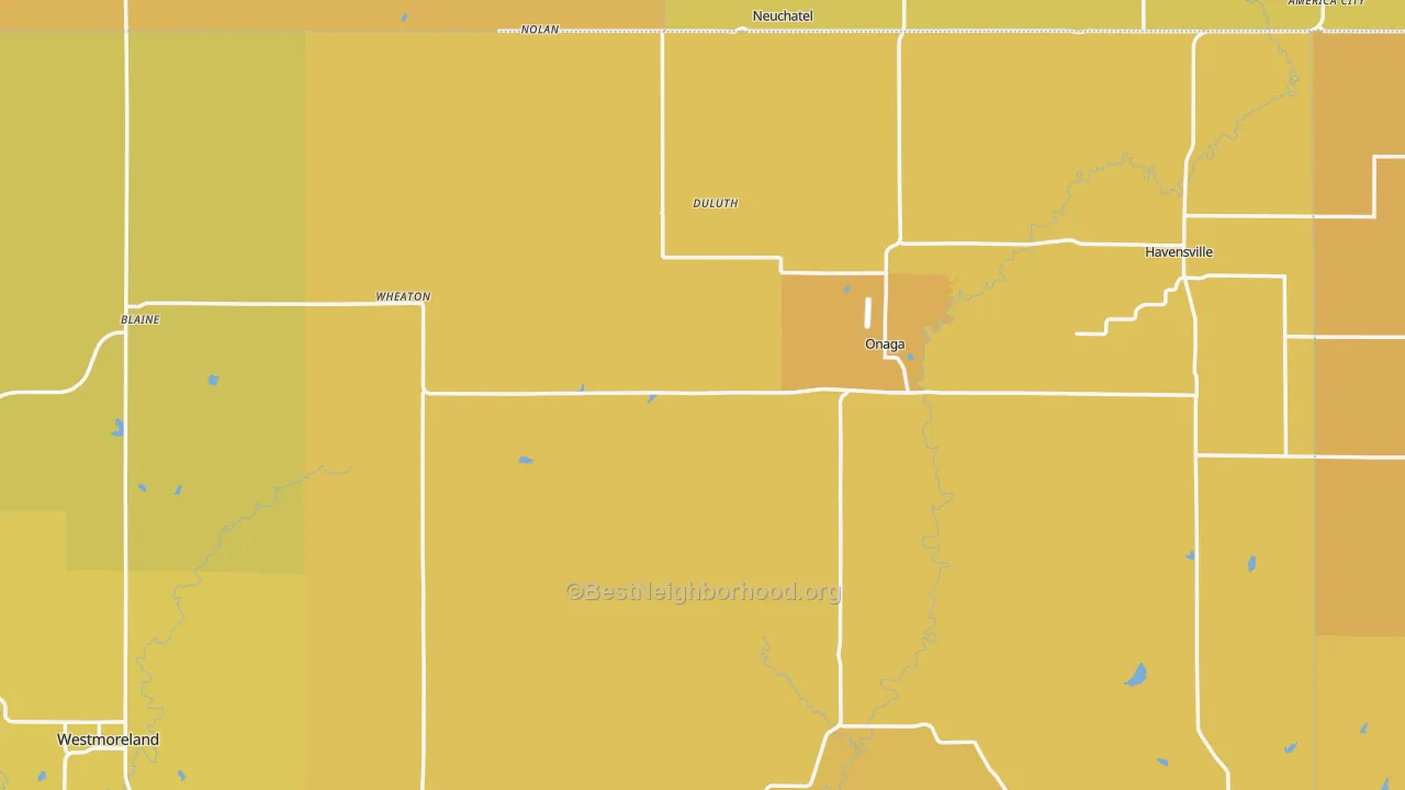 Map of the best neighborhoods in the Havensville area, with better matches in green and worse matches in red
