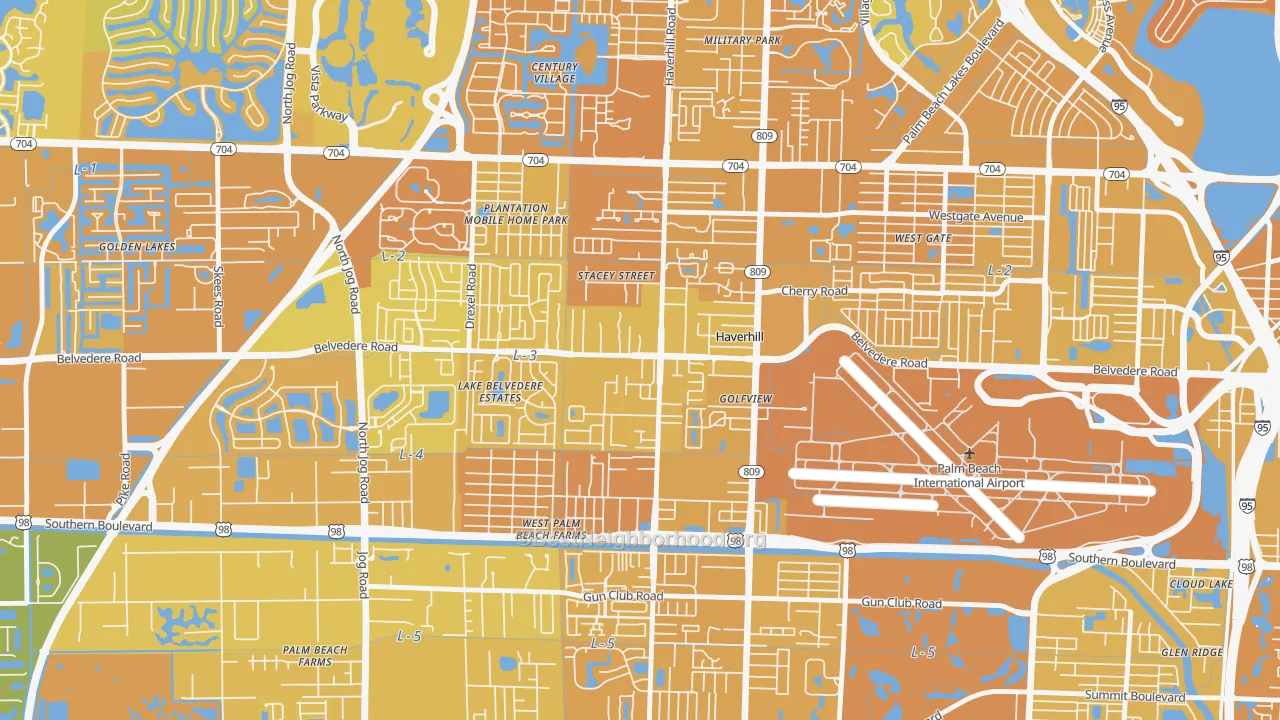 Map of the best neighborhoods in the Haverhill area, with better matches in green and worse matches in red