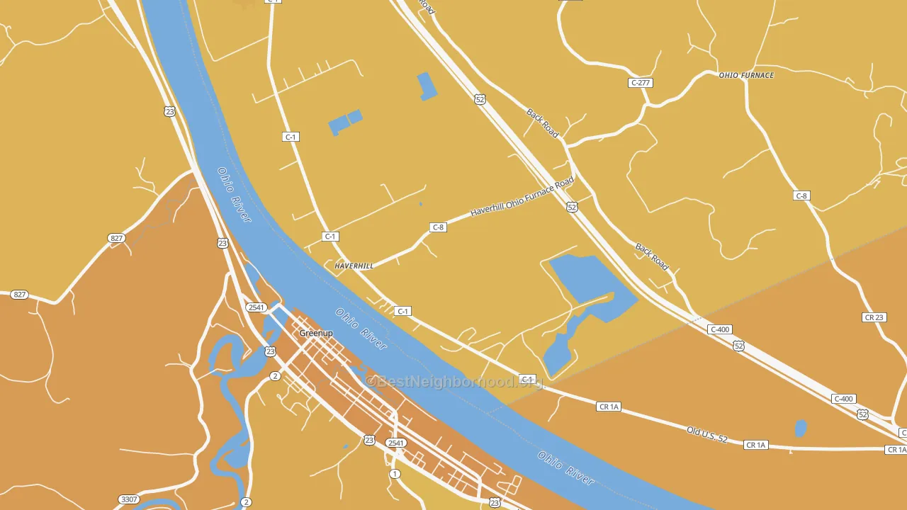 Map of the best neighborhoods in the Haverhill area, with better matches in green and worse matches in red