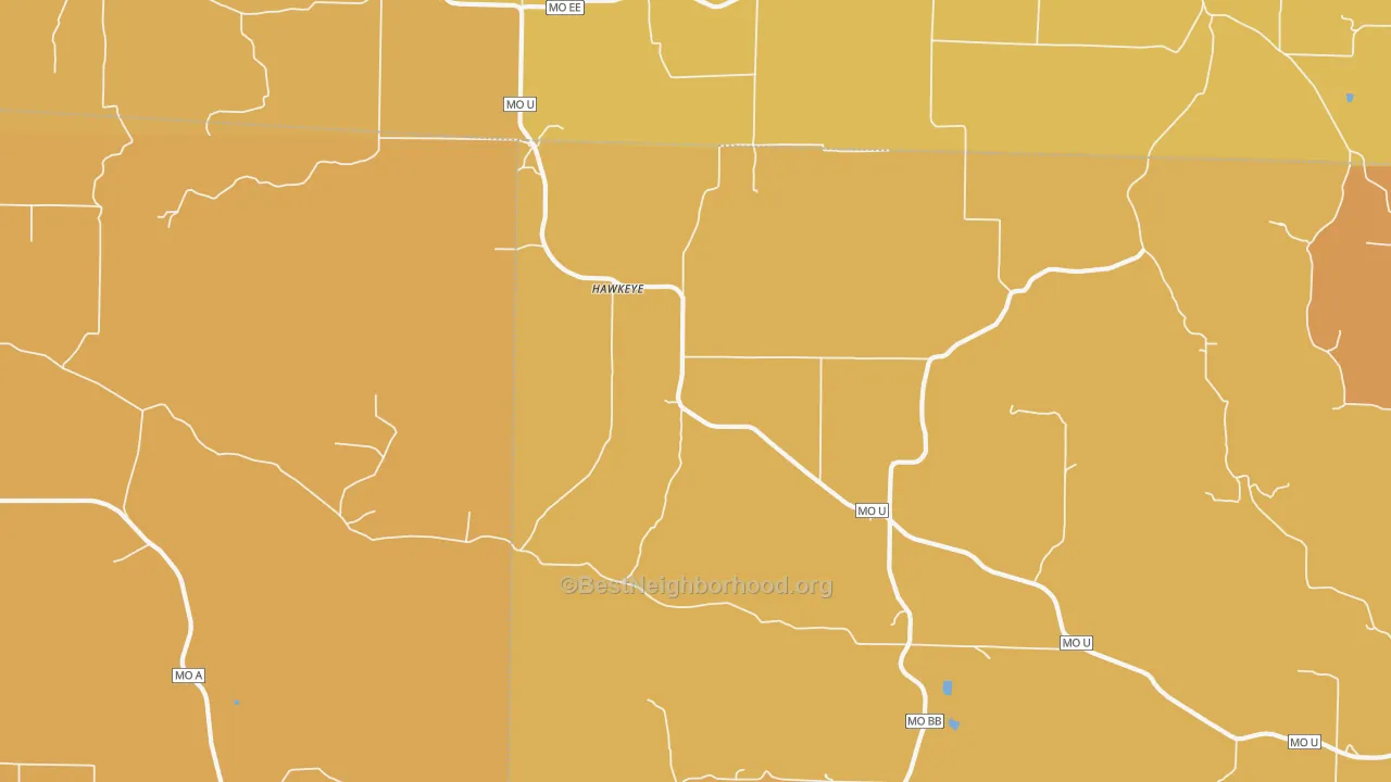 Map of the best neighborhoods in the Hawkeye area, with better matches in green and worse matches in red