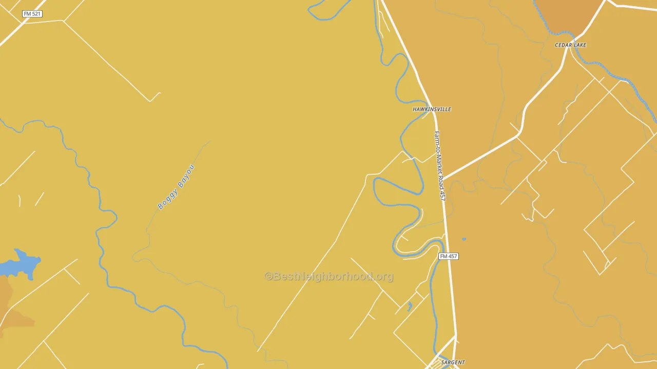 Map of the best neighborhoods in the Hawkinsville area, with better matches in green and worse matches in red