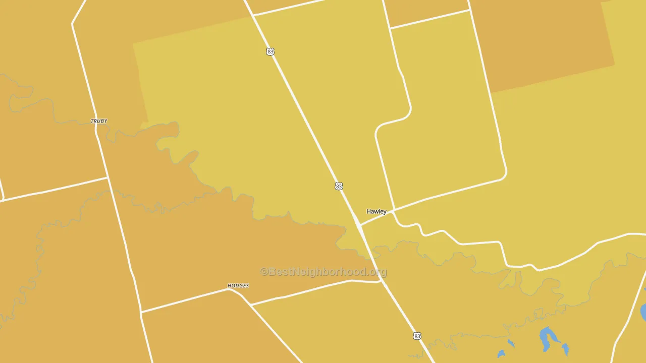 Map of the best neighborhoods in the Hawley area, with better matches in green and worse matches in red