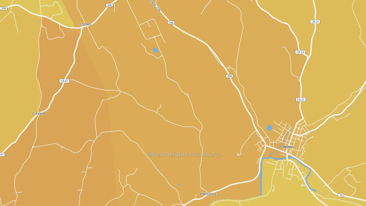 Map of the best neighborhoods in the Hawleys area, with better matches in green and worse matches in red