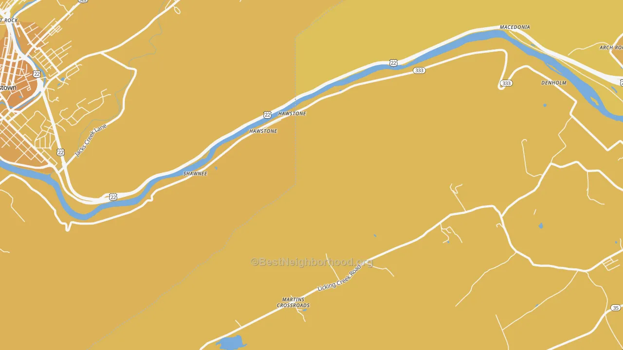 Map of the best neighborhoods in the Hawstone area, with better matches in green and worse matches in red