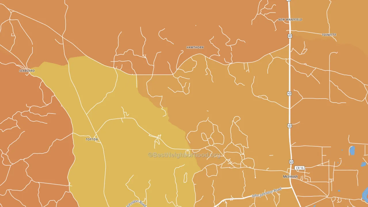 Map of the best neighborhoods in the Hawthorn area, with better matches in green and worse matches in red
