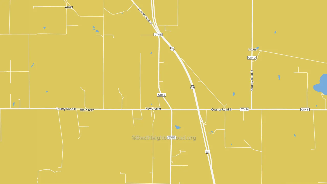 Map of the best neighborhoods in the Hawthorne area, with better matches in green and worse matches in red