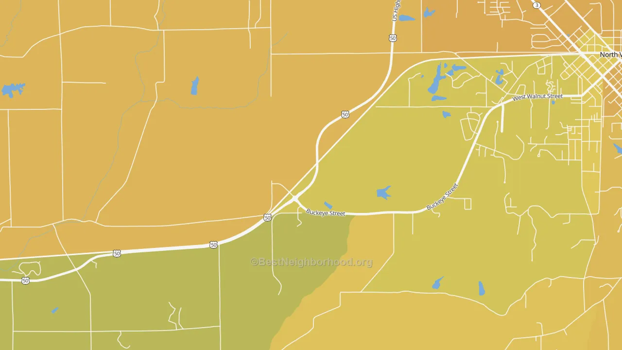 Map of the best neighborhoods in the Hayden area, with better matches in green and worse matches in red