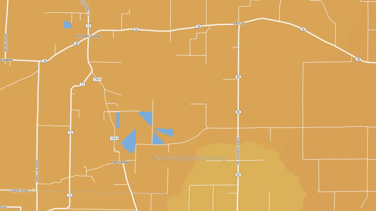 Map of the best neighborhoods in the Hayley area, with better matches in green and worse matches in red