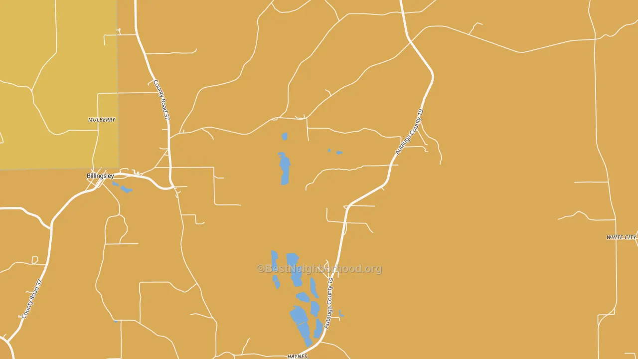 Map of the best neighborhoods in the Haynes area, with better matches in green and worse matches in red