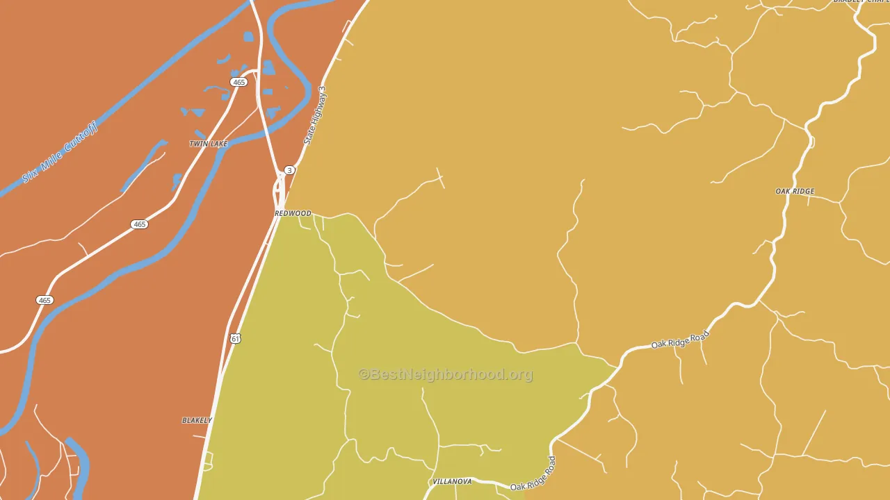 Map of the best neighborhoods in the Haynes Bluff area, with better matches in green and worse matches in red