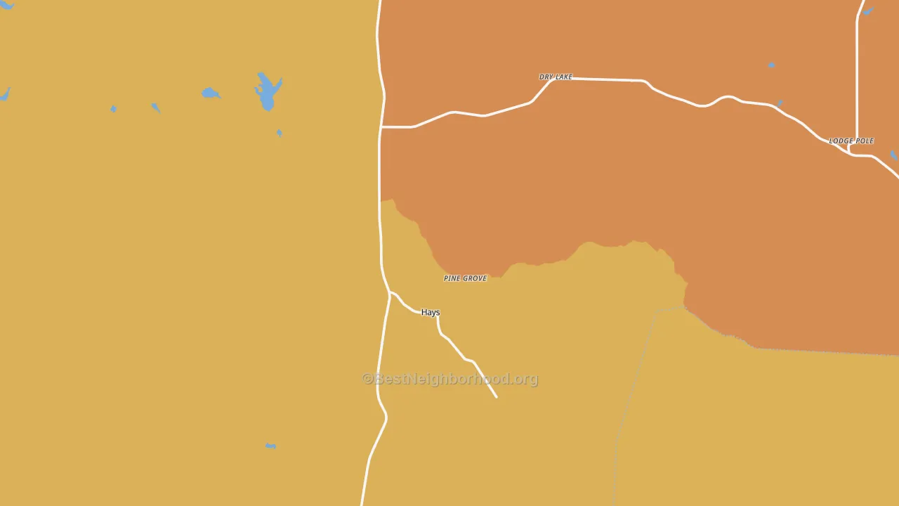 Map of the best neighborhoods in the Hays area, with better matches in green and worse matches in red