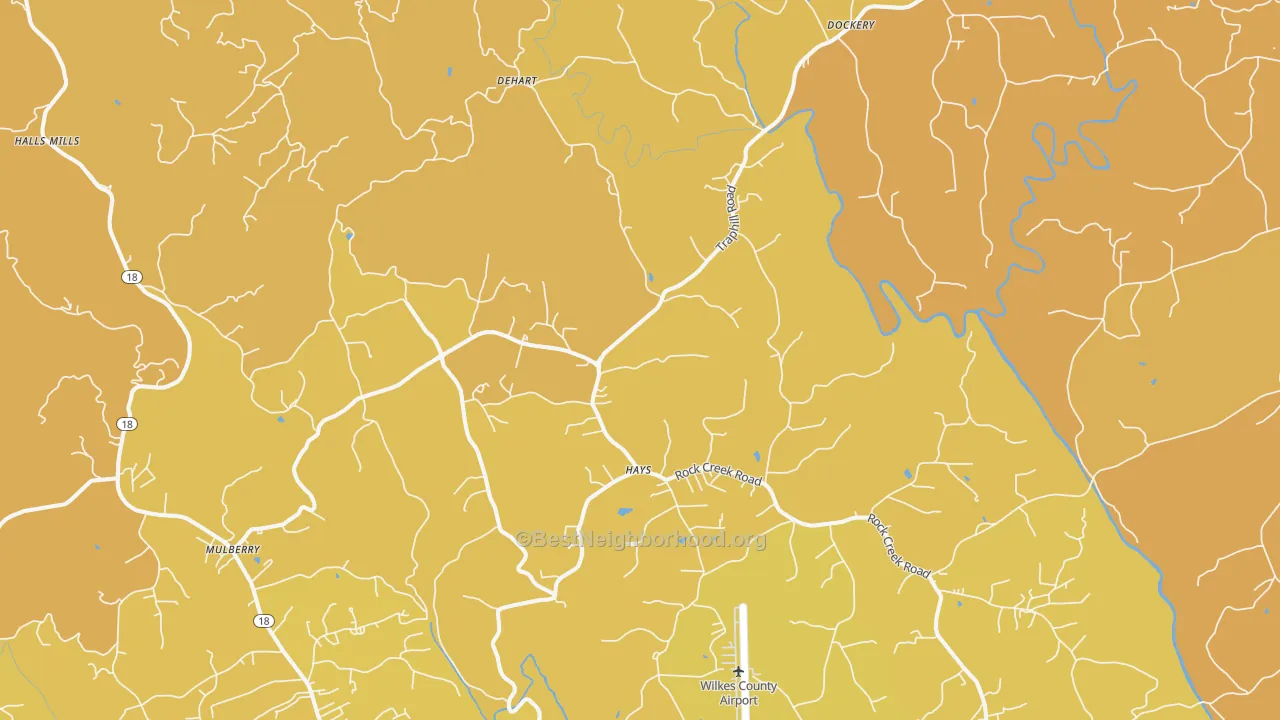 Map of the best neighborhoods in the Hays area, with better matches in green and worse matches in red