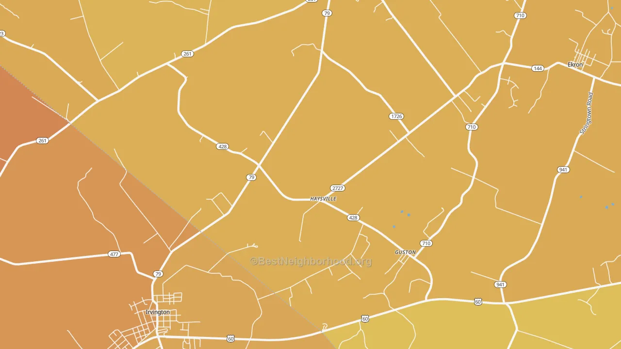 Map of the best neighborhoods in the Haysville area, with better matches in green and worse matches in red