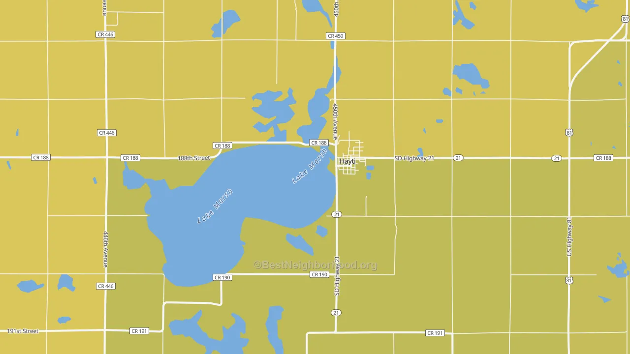 Map of the best neighborhoods in the Hayti area, with better matches in green and worse matches in red