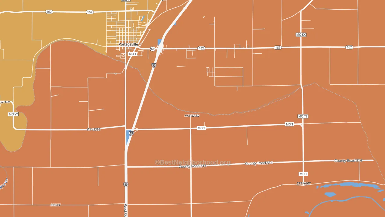 Map of the best neighborhoods in the Hayward area, with better matches in green and worse matches in red