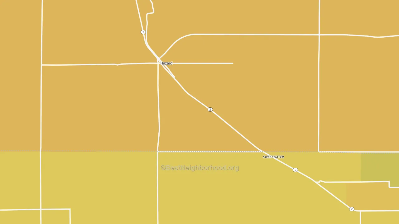 Map of the best neighborhoods in the Hazard area, with better matches in green and worse matches in red