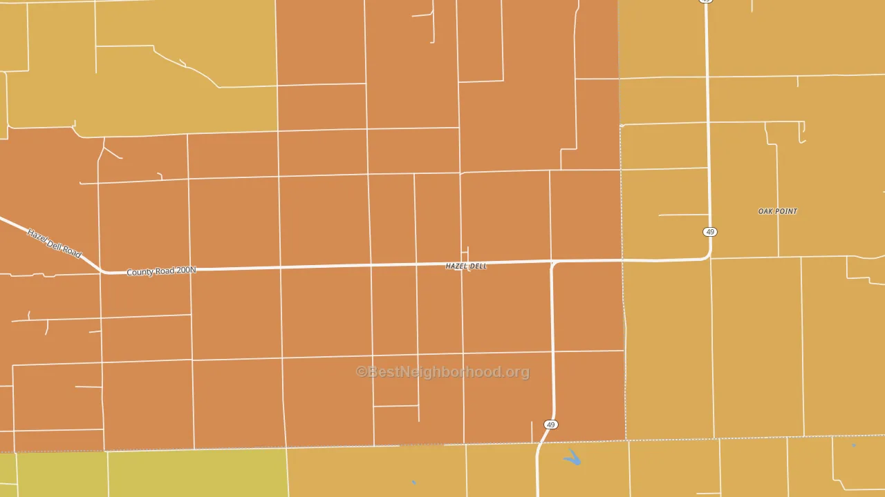 Map of the best neighborhoods in the Hazel Dell area, with better matches in green and worse matches in red
