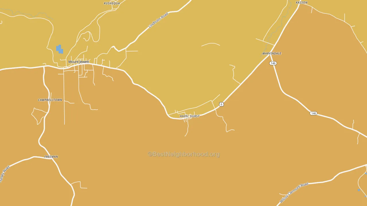 Map of the best neighborhoods in the Hazel Hurst area, with better matches in green and worse matches in red